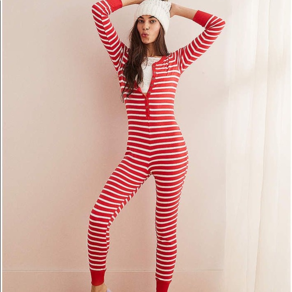 American Eagle Striped Thermal Onesie - Red